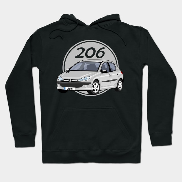 car peugeot 206 sporty cartoon vector grey Hoodie by creative.z